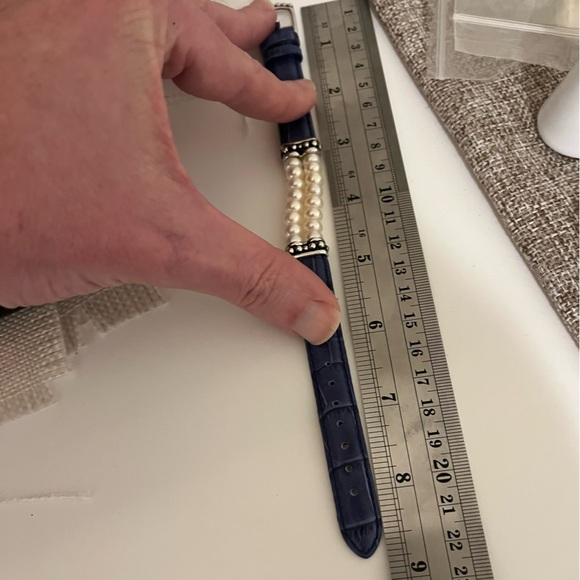 Vintage QVC Honora Double Row Pearl Blue Genuine Leather Buckle Bracelet - Picture 10 of 10
